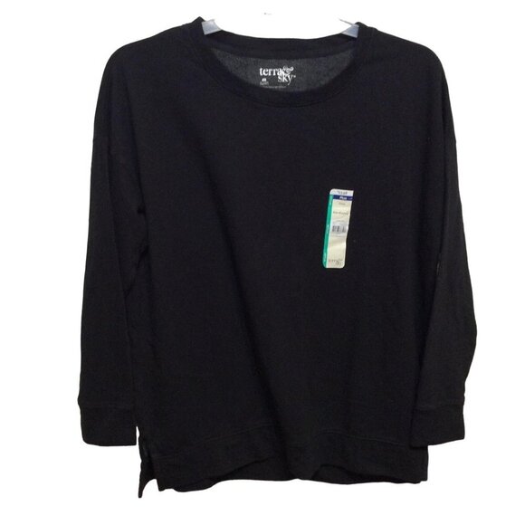 Terra & Sky Women Sweatshirt Large Black 65% Cotton 24% Rayon 11% Polyester - Picture 1 of 5